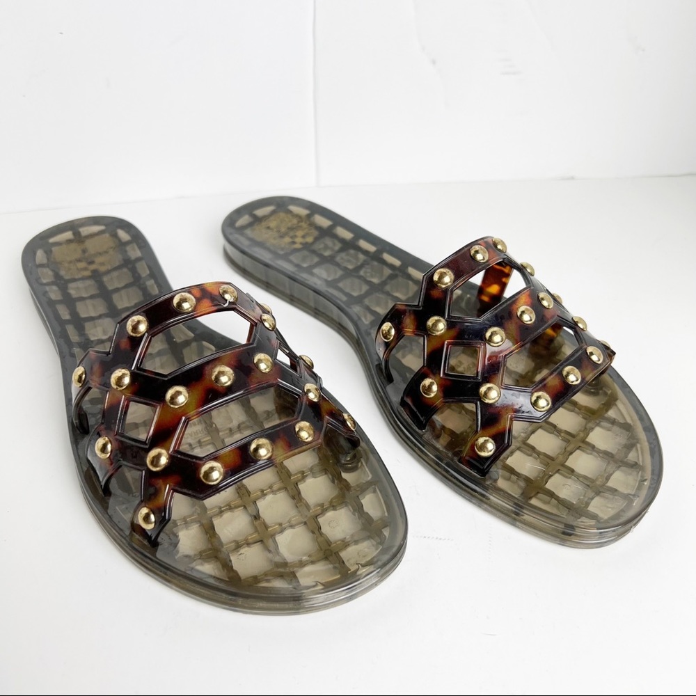 Vince Camuto brown studded Carron slide on sandal